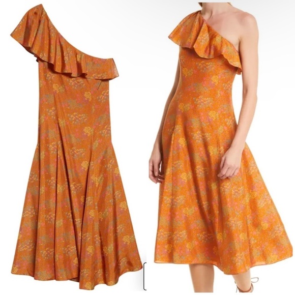 Rebecca Taylor Isabelle One-Shoulder Silk Midi Dress - Picture 7 of 7